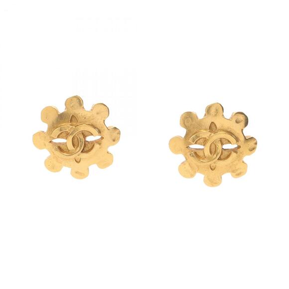 CHANEL Authentic Gold Logo Earrings